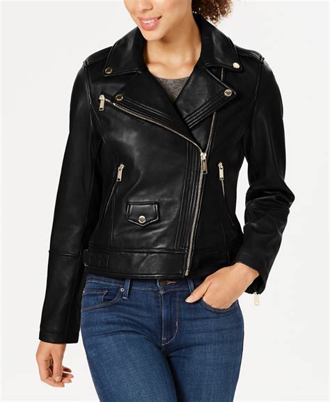 michael kors leather belted moto jacket|Michael Kors asymmetrical leather jacket.